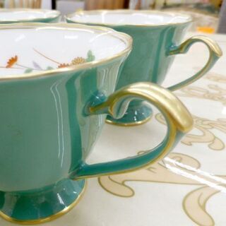 香蘭社 コーヒー碗 6客 エメラルドグリーン 金彩 菊文 ティーカップ 札幌 西岡店 香蘭社 6客 ティーカップ 金彩 香蘭社 コーヒー碗 6客 エメラルド