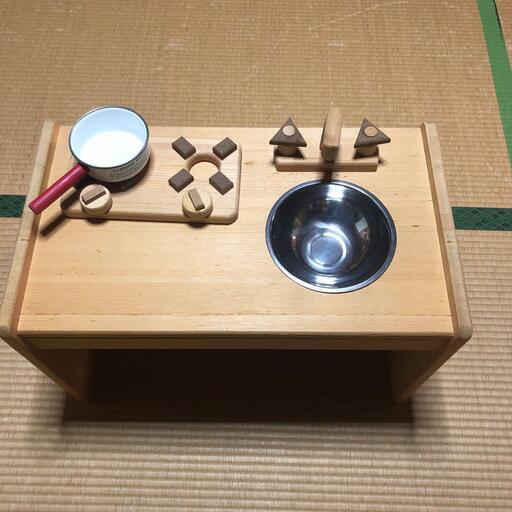 オーダーキッチン　国産手作り大き目ままごとセット　2口コンロ