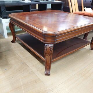 マルケトリ細工模様 オールド家具 組木天板テーブル【愛品倶楽部柏店】の画像