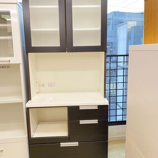 引き取りのみ）ホワイトとブラウンの食器棚 引き取りのみ）ホワイトと