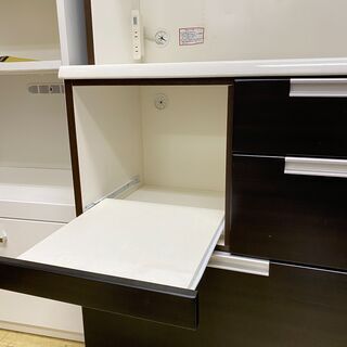 ニトリ キッチンボード 食器棚 幅80cm ホワイト×ダークブラウン