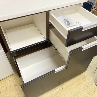 ニトリ キッチンボード 食器棚 幅80cm ホワイト×ダークブラウン