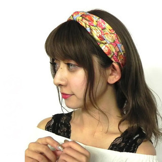 新品未使用　NOFALL　女の子柄レトロ調ヘアバンド　ブルーの画像