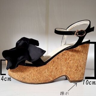 【newlyme】24.5cm　りぼん　サンダル　厚底　黒の画像