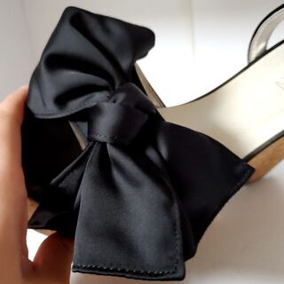 【newlyme】24.5cm　りぼん　サンダル　厚底　黒の画像