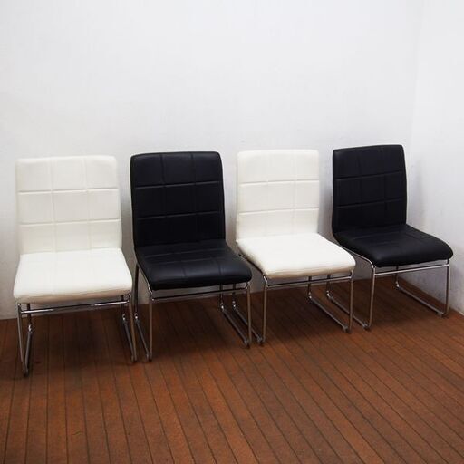 ダイニングチェア 4脚セット Nシールド アベル おしゃれ 白黒 (LA05)