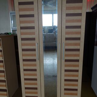 ■パピヨン100ワードローブ■クローゼット 姿見付き 大容量 木...