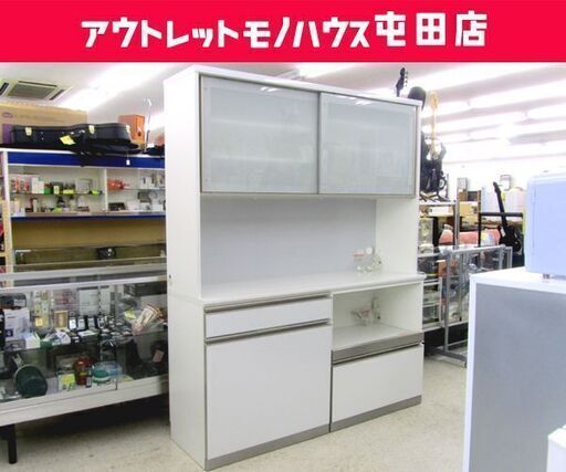 大型レンジボード 幅160cm 綾野製作所 キッチン収納 ホワイト系 セパレートタイプ ソフトクローズ ☆ 札幌市 北区 屯田