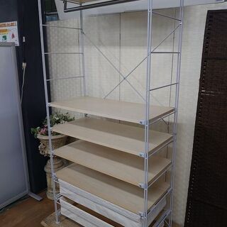 ｈ無印良品 ユニットシェルフ グレー ワードローブ ハンガー 引き出し×2 棚板×5 MUJI 収納家具 店頭引取大歓迎♪ R3467)