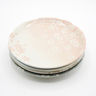【中古】桜柄の平皿4色セット