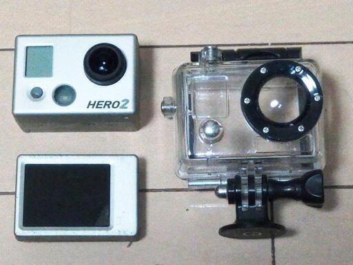 【アクセサリー・液晶モニター取り】GoPro HD HERO２(電源ボタン破損)＋LCDバックパック(液晶モニター動作)＋各種アクセサリーセット、アクションカメラ、ハウジング、マウント