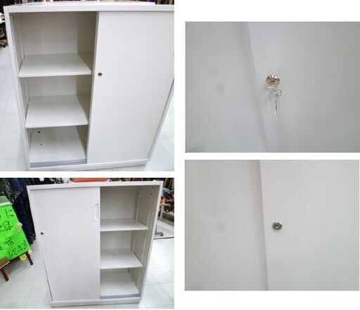 書庫 豊国工業 スチール引き違い 下置き用 幅90×奥行45×高105㎝  HOS-HKSDN 2020年製 ホワイト カギ付 オフィ