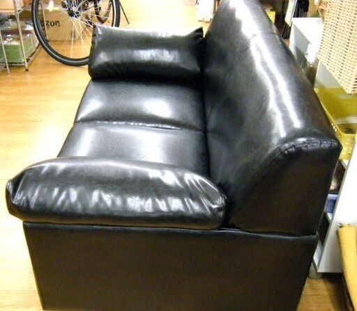 二人掛けソファ ローソファ 幅133㎝ 合皮 ブラック ソファ 札幌市 西岡店