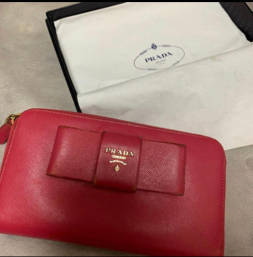【保存箱一式付属】PRADA 長財布 ピンク リボン サフィアーノ
