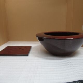 美品　未使用品　陶器　植木鉢 ミニ盆栽鉢 受け皿セット　2.1㎏　コンパクト　約幅29㎝×高さ11㎝　生け花　ブラウン　茶色　丸鉢の画像
