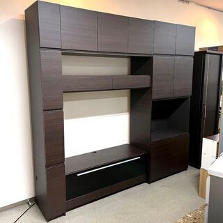 札幌市内送料無料 テレビボード 壁面収納タイプ ブラウン W220×H213×D42 テレビ台 