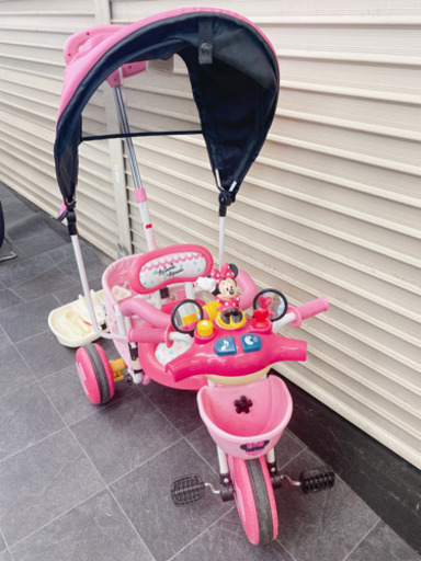 ミニーちゃん 手押し\u0026幌付き三輪車 ピンク