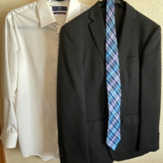 無地 黒スーツ 上下 Yシャツ ネクタイ付き