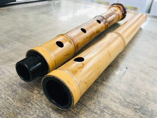 容山作 尺八 70cm 2印 歌口金縁 藤巻き銀三線