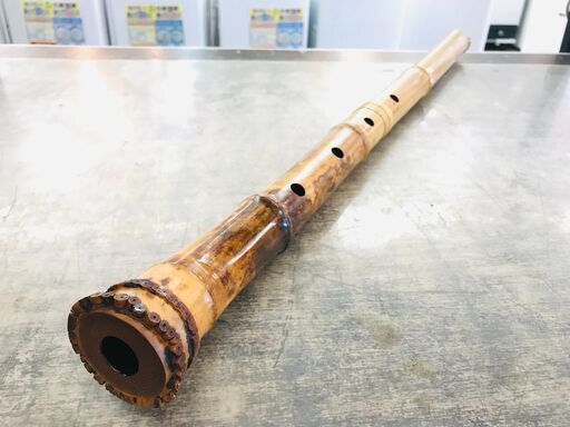 容山作 尺八 70cm 2印 歌口金縁 藤巻き銀三線