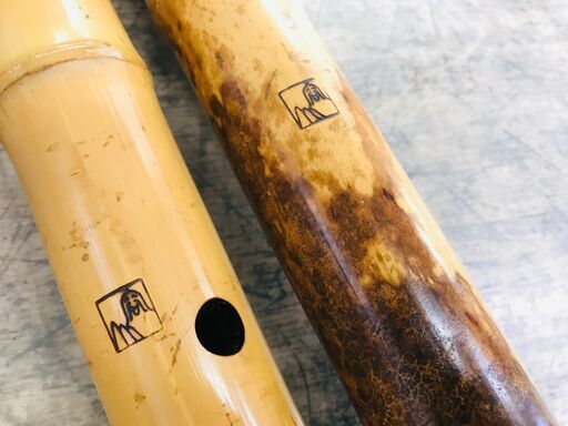 容山作 尺八 70cm 2印 歌口金縁 藤巻き銀三線