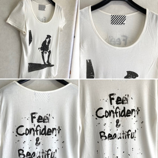 SLY スライ Uネック プリントTシャツ 半袖 M ホワイト 前後プリントの画像