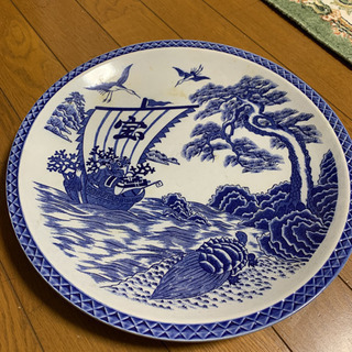 有田焼 宝船 縁起物 祝皿 染付藍染 皿うどん用大皿 昭和レトロ...