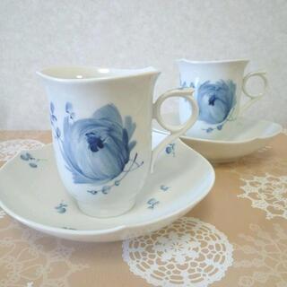 マイセン　青い花の装飾 皿 2枚セット 未使用☆マイセン☆Meissen☆青い花 カップ＆ソーサー 2客セット