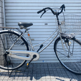 【中古自転車】27インチ変速なしシルバー/ ライト、前カゴ、前タ...