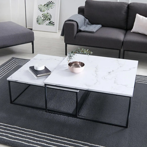 大理石柄ローテーブル2個セット