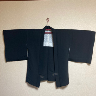 5MKO420  和服 着物  羽織 単品 黒 無地 家紋付き