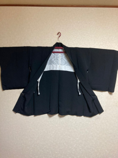 5MKO420  和服 着物  羽織 単品 黒 無地 家紋付き