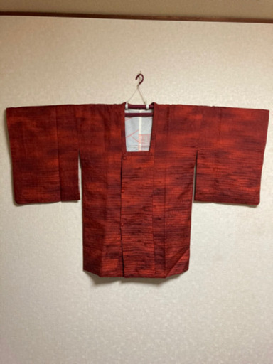 5MKO423  和服 道行コート 赤 小紋 袷 着物