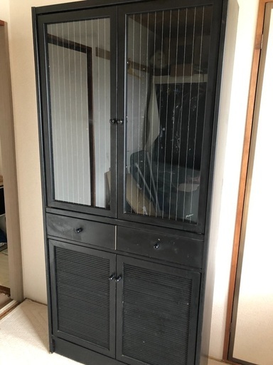交換可　食器棚　黒色　棚付き　しっかり目