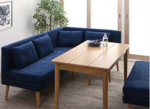 【未使用・訳アリ】カバーリング ソファダイニング・右肘アームソファ＋２Ｐ＋ベンチセット・ネイビー・4823