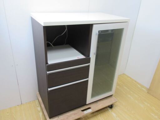 jtp-0184　食器棚　ダークブラウン　キッチンボード　キッチン収納　スライドテーブル付き　幅88　レンジボード　レンジ台　キッチン収納　家具　キッチンラック　食器棚　茶　キッチンカウンター　レンジラック　キッチン