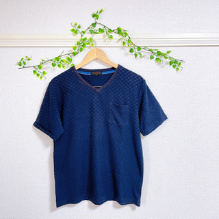 エムエフエディトリアル　Tシャツ　ネイビー　チェック柄　シンプル...