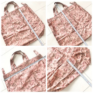 【ネット決済・配送】ハンドメイド　エコバッグ　手作り　花柄　エコロジー　トート　ハンド　布地　シルク　ミディアムサイズ　便利　軽い　軽量　ピンク Handmade eco ecology bag flower print silk cloth tote handbag medium size convenientの画像