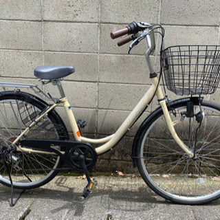 【中古自転車】26インチ6段変速　大型前カゴ付/サドル、チェーン...