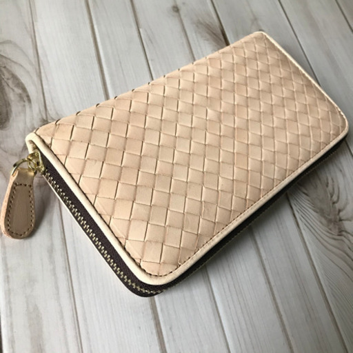 新作品　男女兼用　フルレザー大容量長財布本革　ラウンドファスナー　編み込み 大人気長財布　ハンドメイド　牛革　人気