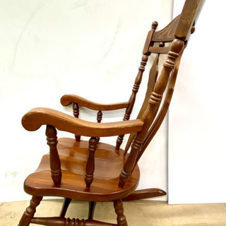 無垢材】ロッキングチェア 彫刻 花柄