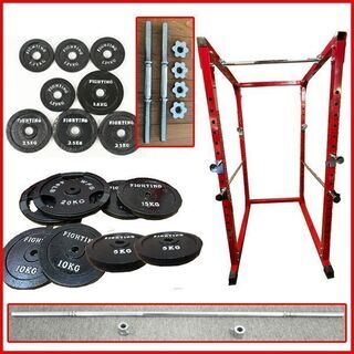 状態良好 FIGHTING ROAD/ファイティングロード パワーラック TRUST＋＋プレート115Kg+バーベルシャフト 1本+ダンベルシャフト 2本 手渡し希望/自社配送可能（配送エリアについてお問い合わせくださいの画像