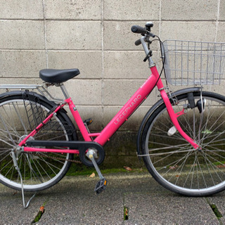 【中古自転車】26インチ変速なし　ピンク　前カゴ新品❗️若林自転...