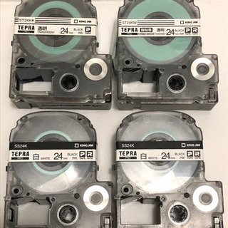24mm 透明・透明 強粘着・白 テプラテープ 4個