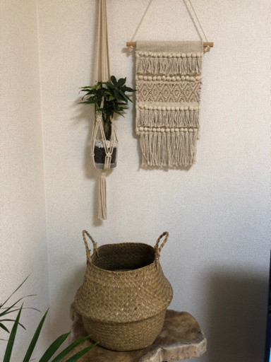3点セット　タペストリー　カゴ　北欧インテリア　ハンギング　観葉植物入れ