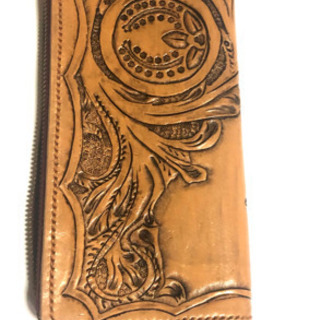 財布　長財布　本革　カービング　ハンドメイド