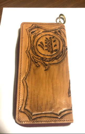 財布　長財布　本革　カービング　ハンドメイド