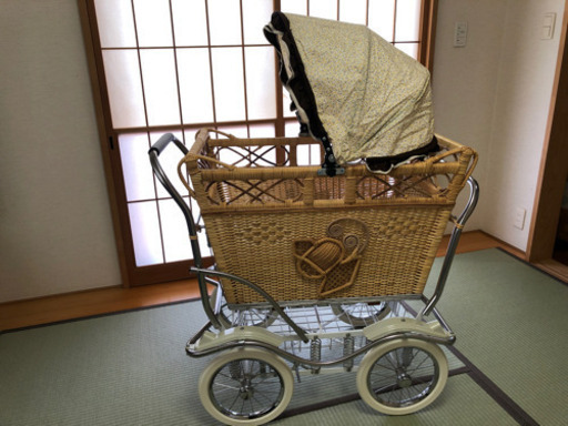 美品! レトロ 籘製 乳母車
