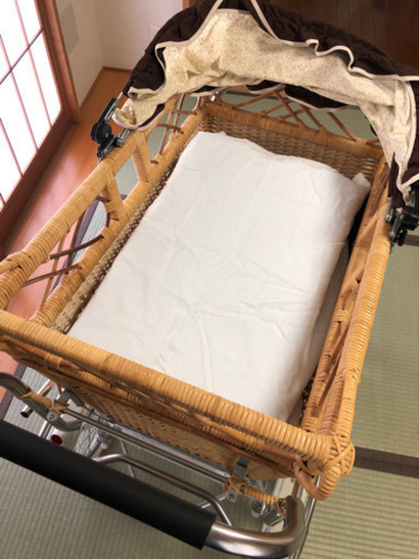 美品! レトロ 籘製 乳母車