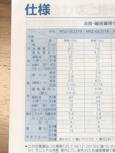 ＊値下げ 2019年製 霧ヶ峰 MSZ-GE2219-W 6〜9畳用